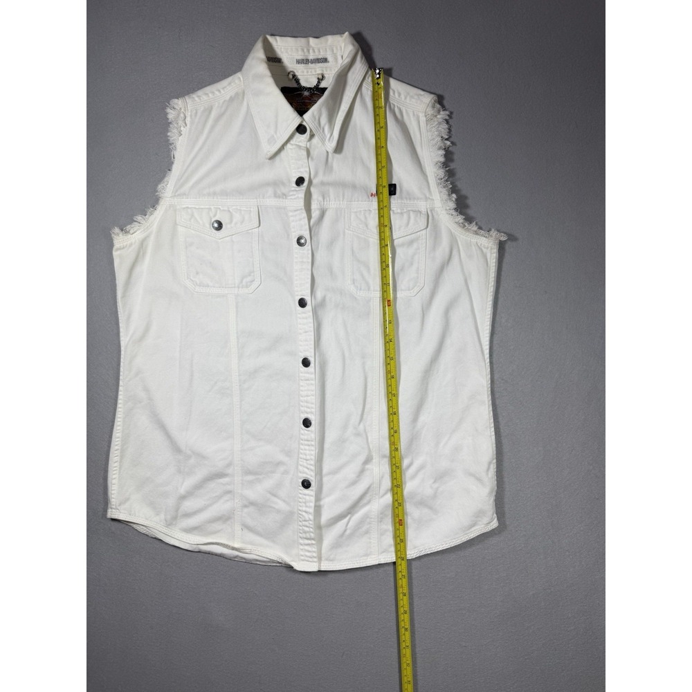 100% Cotton Harley Davidson Embroidered Women's White Cut Off Vest Size L Moto - Picture 3 of 10